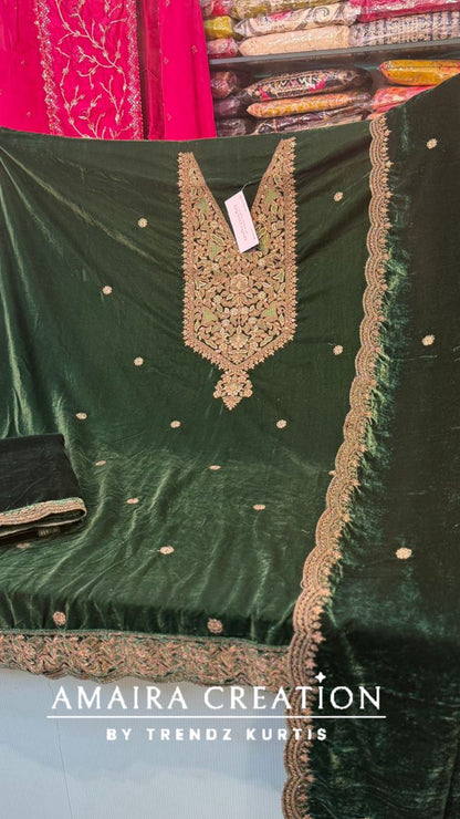 Premium Velvet Zari & Embroidery Work Detailing Unstitched Suit