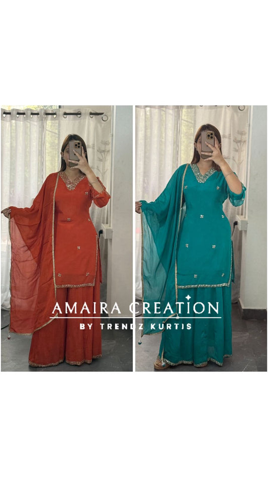 Premium Chinnon Beautiful Mirror Work Deatiling Divider Set