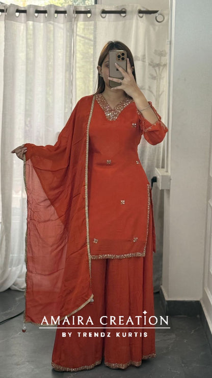 Premium Chinnon Beautiful Mirror Work Deatiling Divider Set