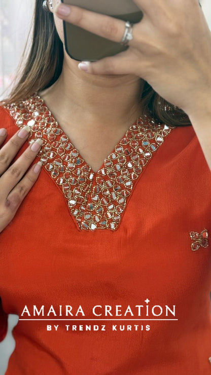 Premium Chinnon Beautiful Mirror Work Deatiling Divider Set