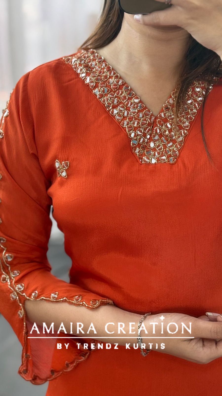 Premium Chinnon Beautiful Mirror Work Deatiling Divider Set