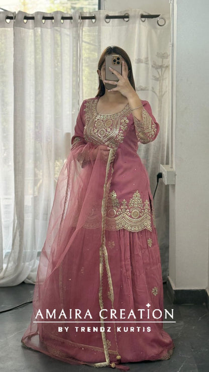 Premium Glass Tissue Beautiful Work Skirt Set