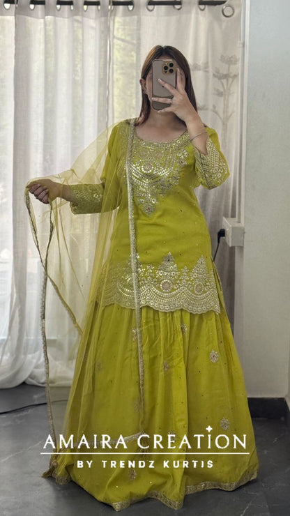 Premium Glass Tissue Beautiful Work Skirt Set