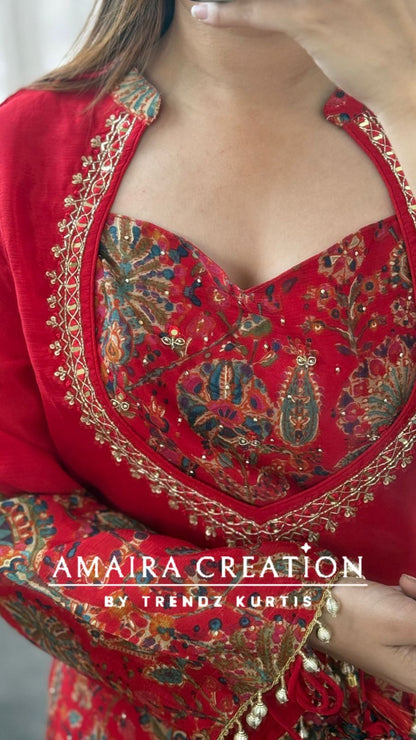 Premium Chinnon Burster Pattern C Cut Style Cord Set With Potli Bag