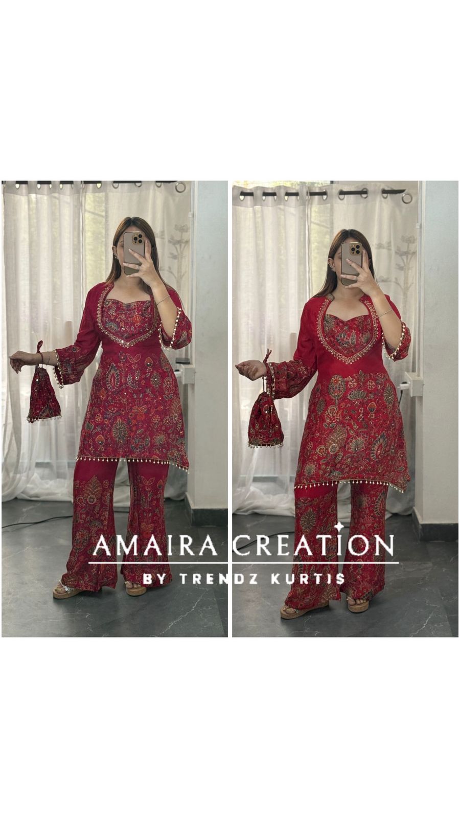 Premium Chinnon Burster Pattern C Cut Style Cord Set With Potli Bag