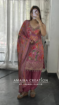 Premium Glass Tissue Pink Colour Banarasi Pattern Salwar Set (14 inches sleeves available)