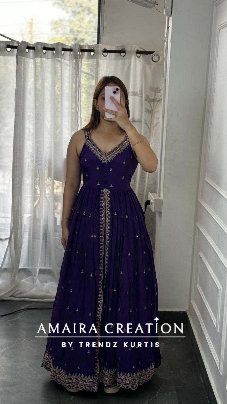 Premium Chinnon Centre Slit Skirt Set(16 inches sleeves available)