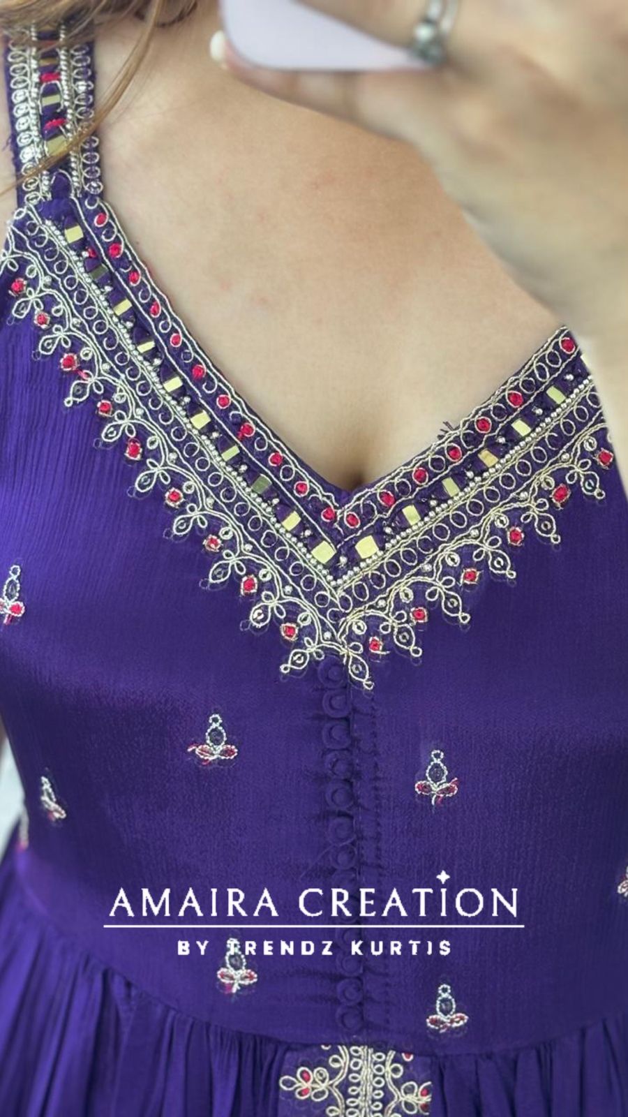 Premium Chinnon Centre Slit Skirt Set(16 inches sleeves available)