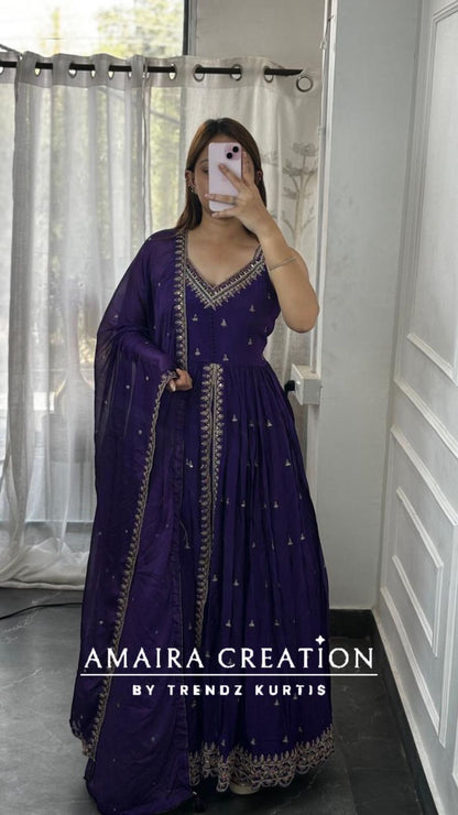 Premium Chinnon Centre Slit Skirt Set(16 inches sleeves available)