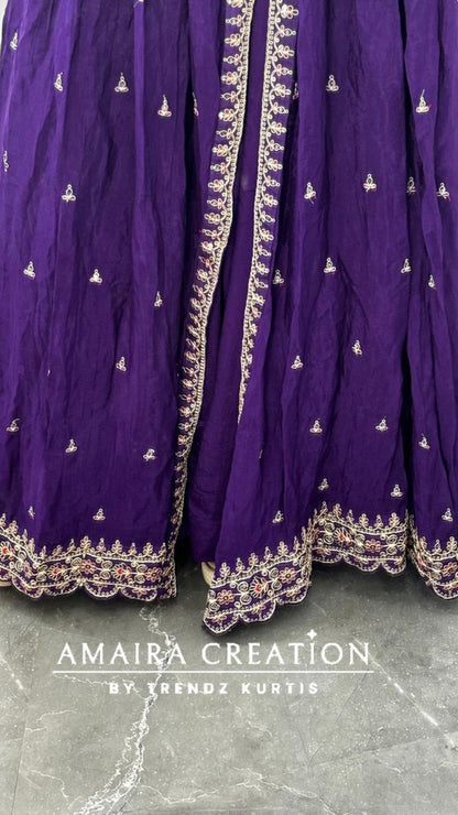 Premium Chinnon Centre Slit Skirt Set(16 inches sleeves available)