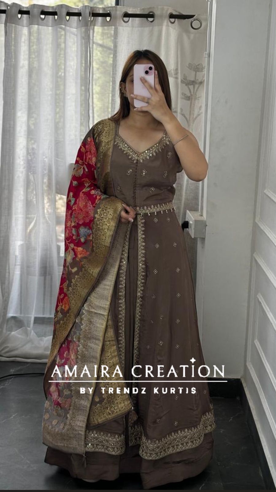 Premium Chinnon Centre Slit Skirt Set(16 inches sleeves available)