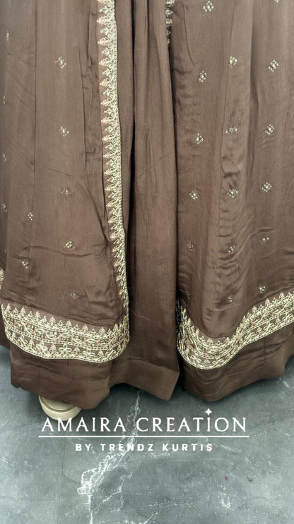 Premium Chinnon Centre Slit Skirt Set(16 inches sleeves available)