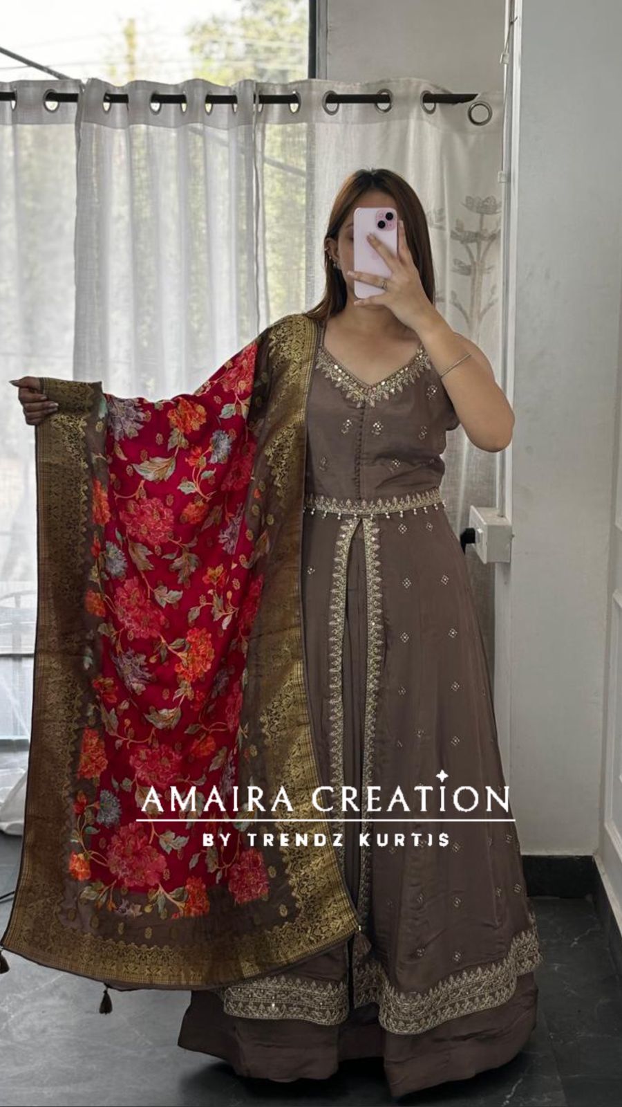 Premium Chinnon Centre Slit Skirt Set(16 inches sleeves available)