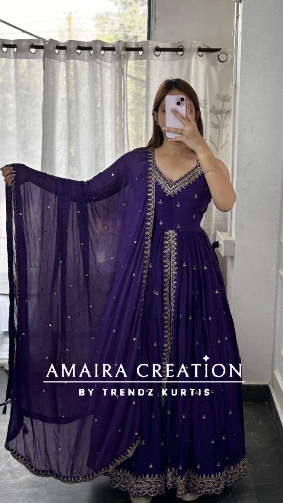 Premium Chinnon Centre Slit Skirt Set(16 inches sleeves available)