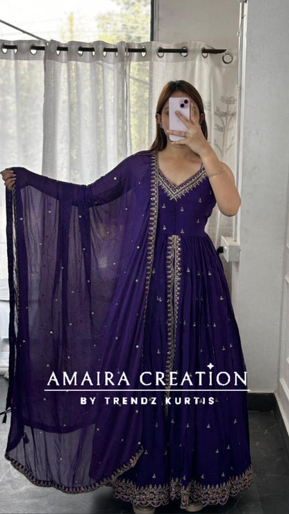 Premium Chinnon Centre Slit Skirt Set(16 inches sleeves available)