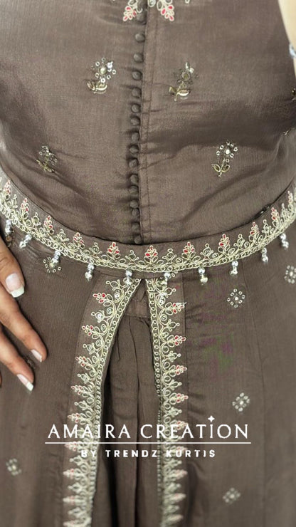 Premium Chinnon Centre Slit Skirt Set(16 inches sleeves available)