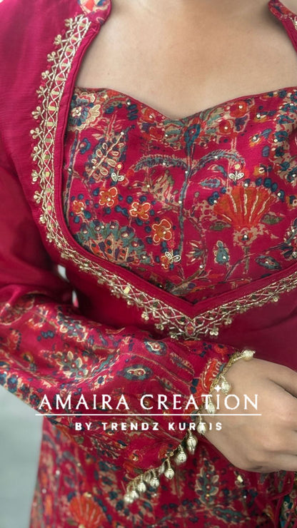 Premium Chinnon Burster Pattern C Cut Style Cord Set With Potli Bag