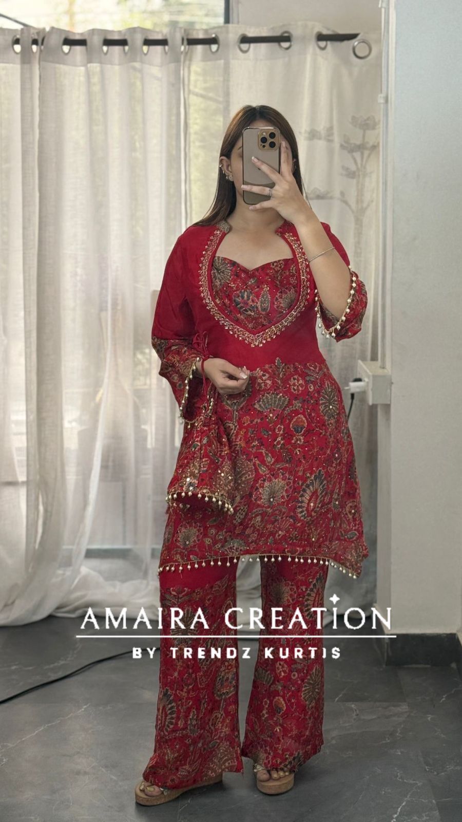 Premium Chinnon Burster Pattern C Cut Style Cord Set With Potli Bag