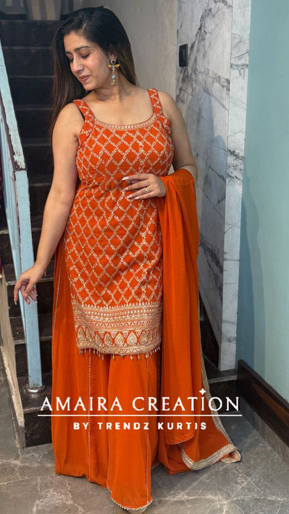 Premium Georgette Zari Work Divider Set(15 inches sleeves available)