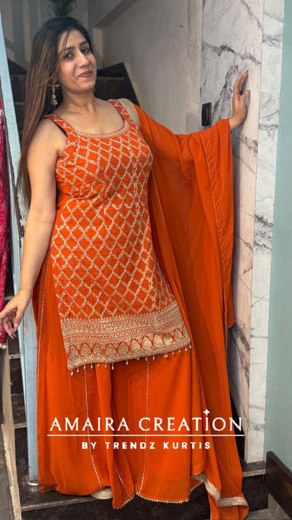 Premium Georgette Zari Work Divider Set(15 inches sleeves available)