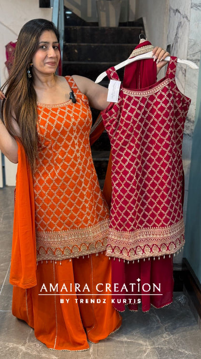 Premium Georgette Zari Work Divider Set(15 inches sleeves available)