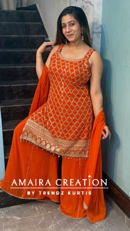 Premium Georgette Zari Work Divider Set(15 inches sleeves available)