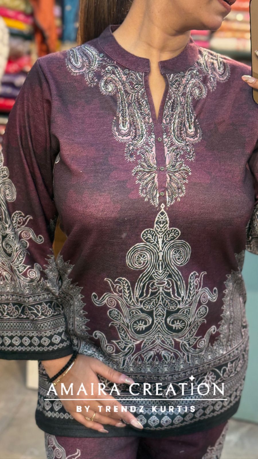 Premium Karachi Woolen Wine Colour Cord Set