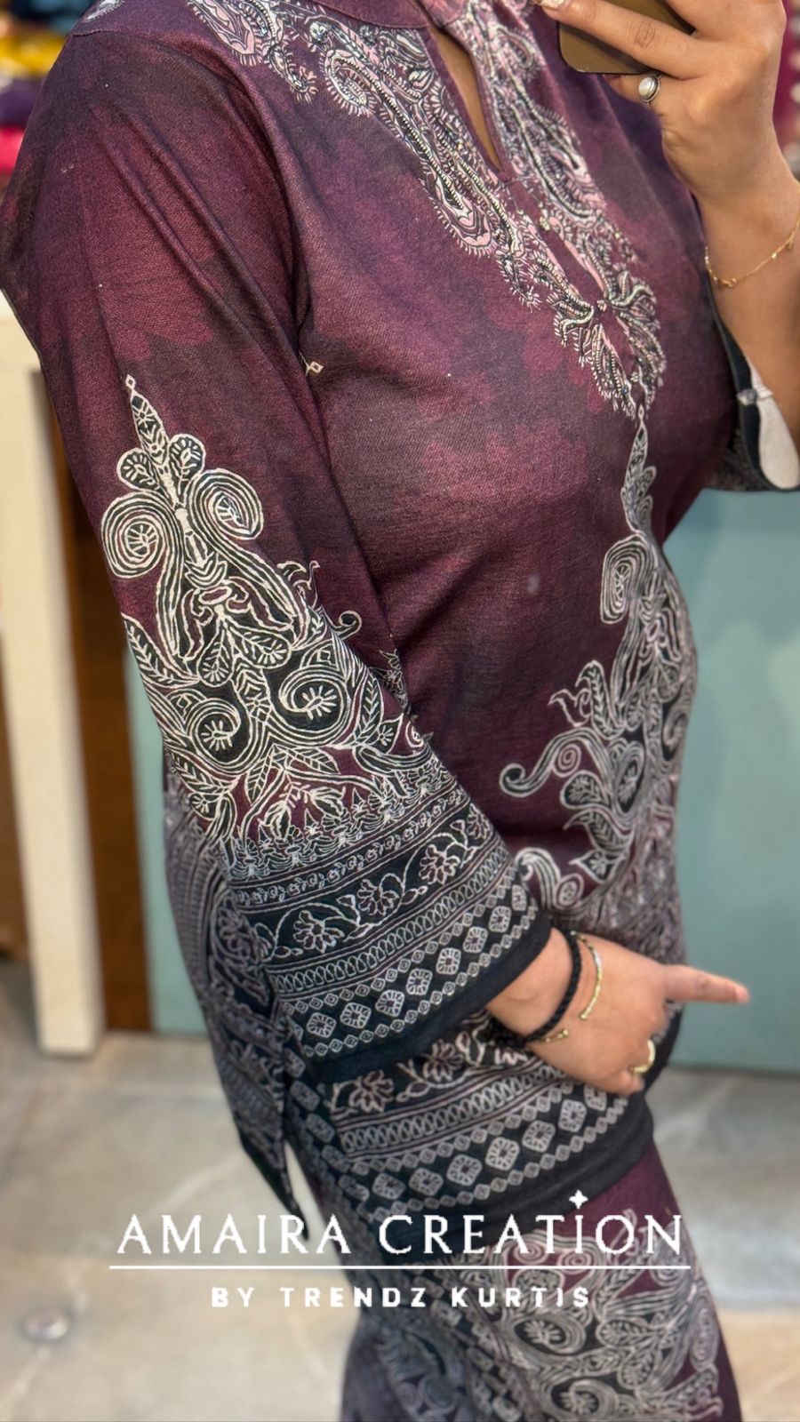 Premium Karachi Woolen Wine Colour Cord Set