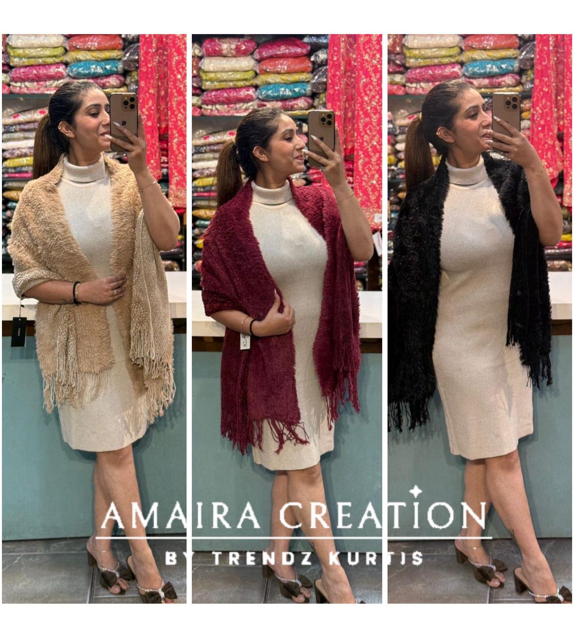 Premium Woolen Knitted & Furr Stole