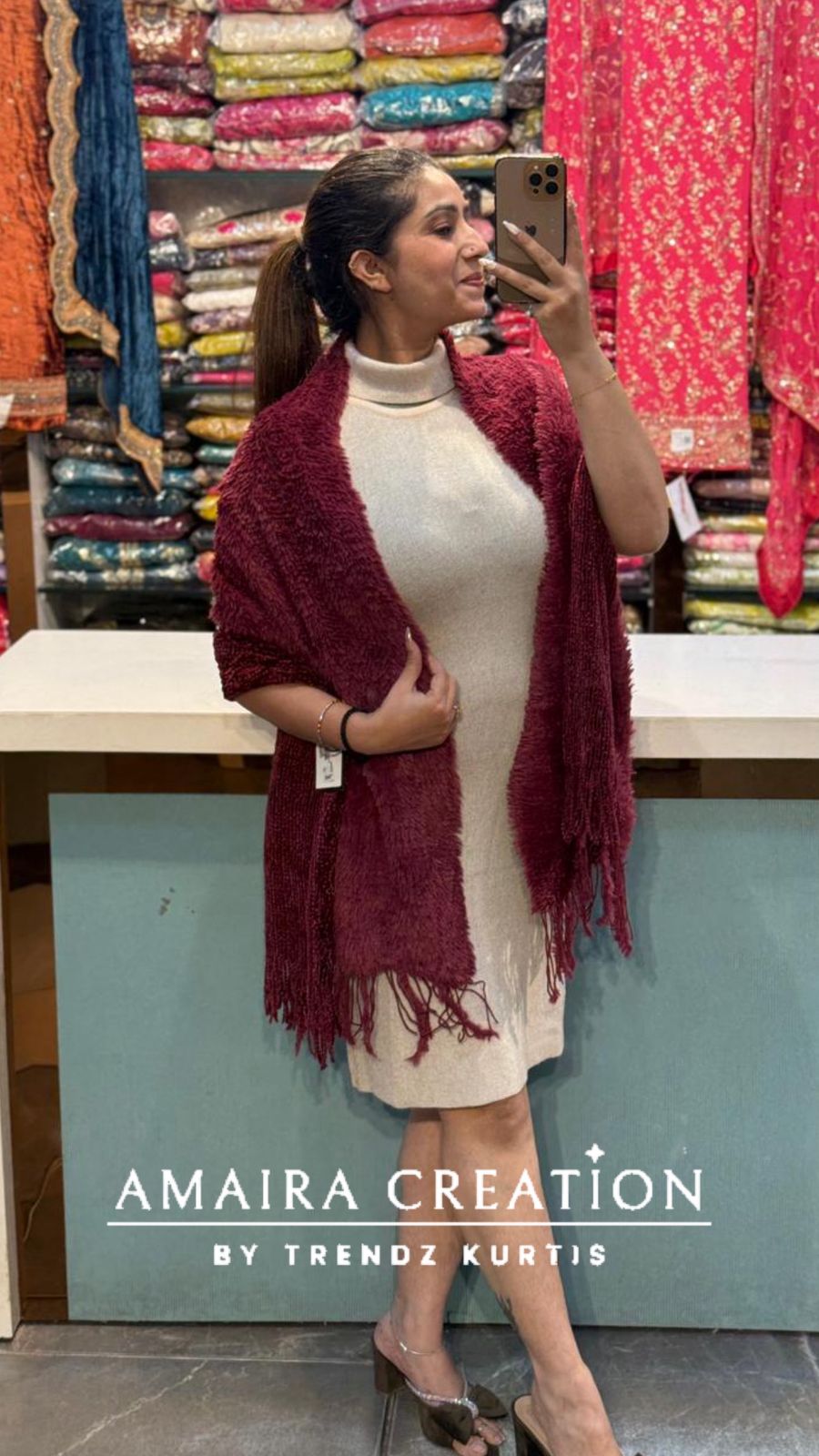 Premium Woolen Knitted & Furr Stole