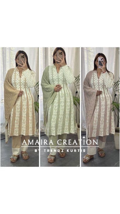 Premium Woolen Thread Embroidered White Anarkali Set