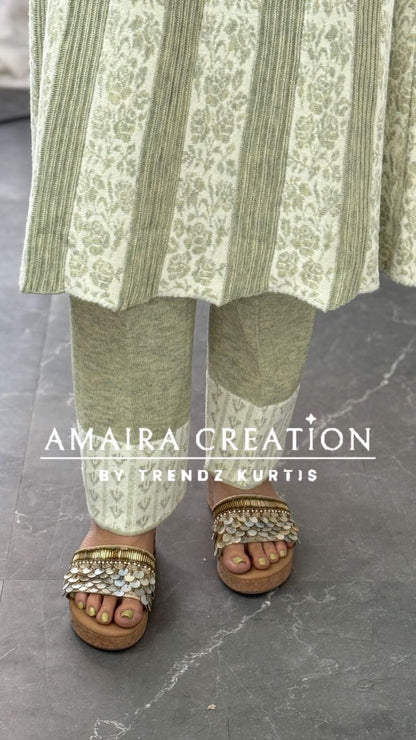 Premium Woolen Thread Embroidered White Anarkali Set