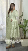 Premium Woolen Thread Embroidered White Anarkali Set