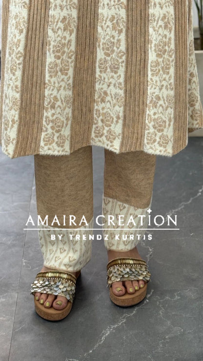 Premium Woolen Thread Embroidered White Anarkali Set