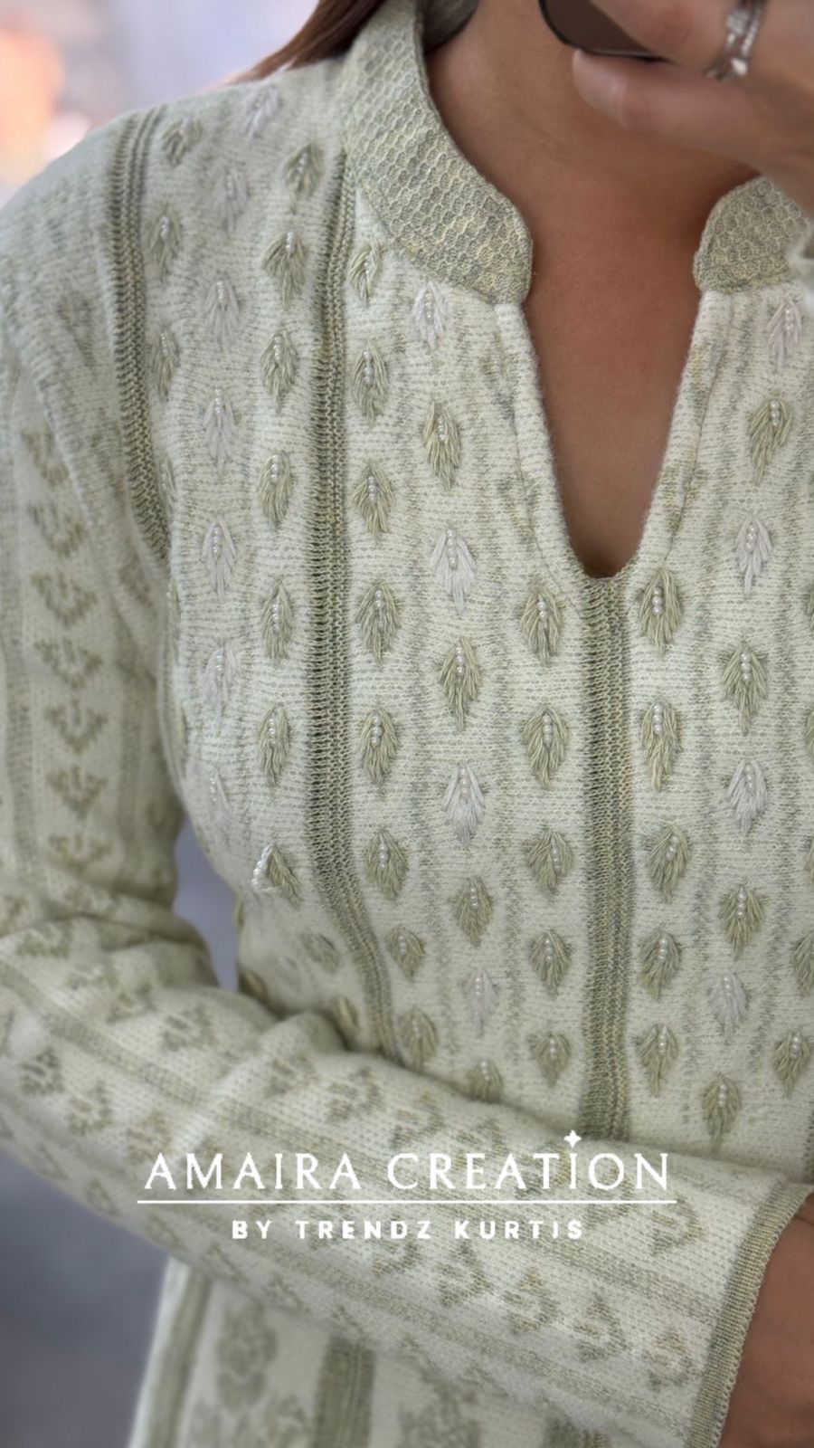 Premium Woolen Thread Embroidered White Anarkali Set