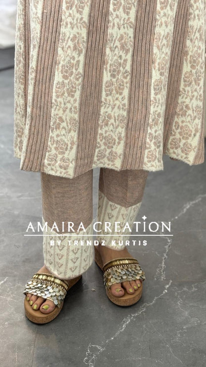 Premium Woolen Thread Embroidered White Anarkali Set