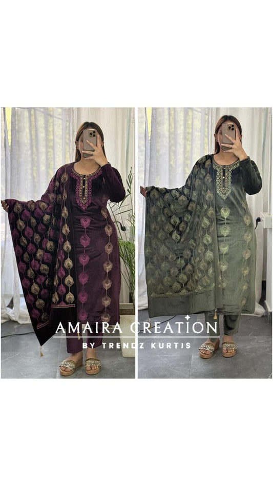 Premium Velvet Embroidered Pant Set