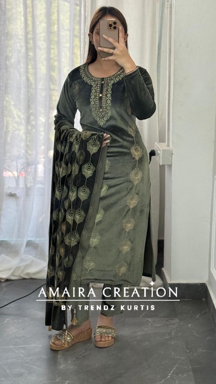 Premium Velvet Embroidered Pant Set