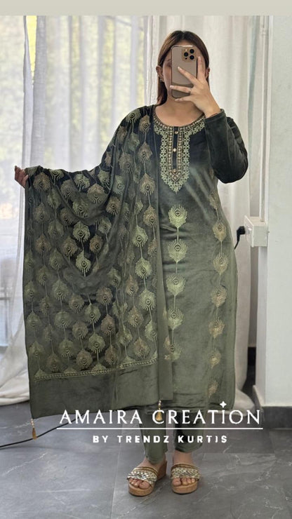 Premium Velvet Embroidered Pant Set