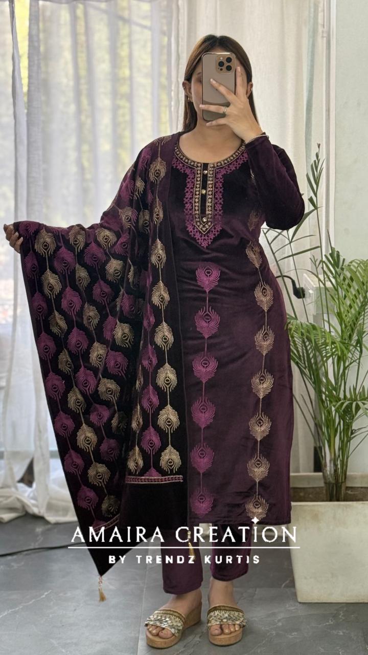Premium Velvet Embroidered Pant Set
