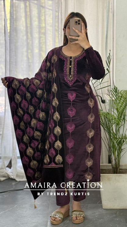 Premium Velvet Embroidered Pant Set