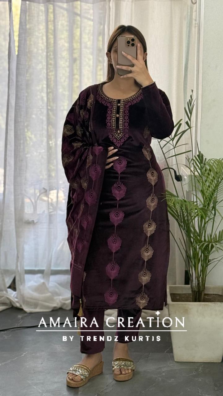 Premium Velvet Embroidered Pant Set