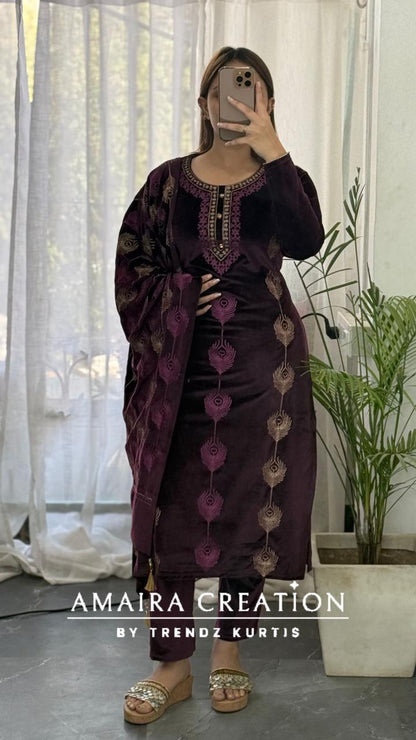 Premium Velvet Embroidered Pant Set