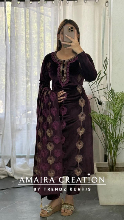 Premium Velvet Embroidered Pant Set