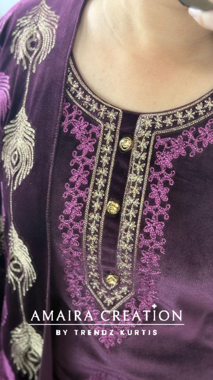 Premium Velvet Embroidered Pant Set