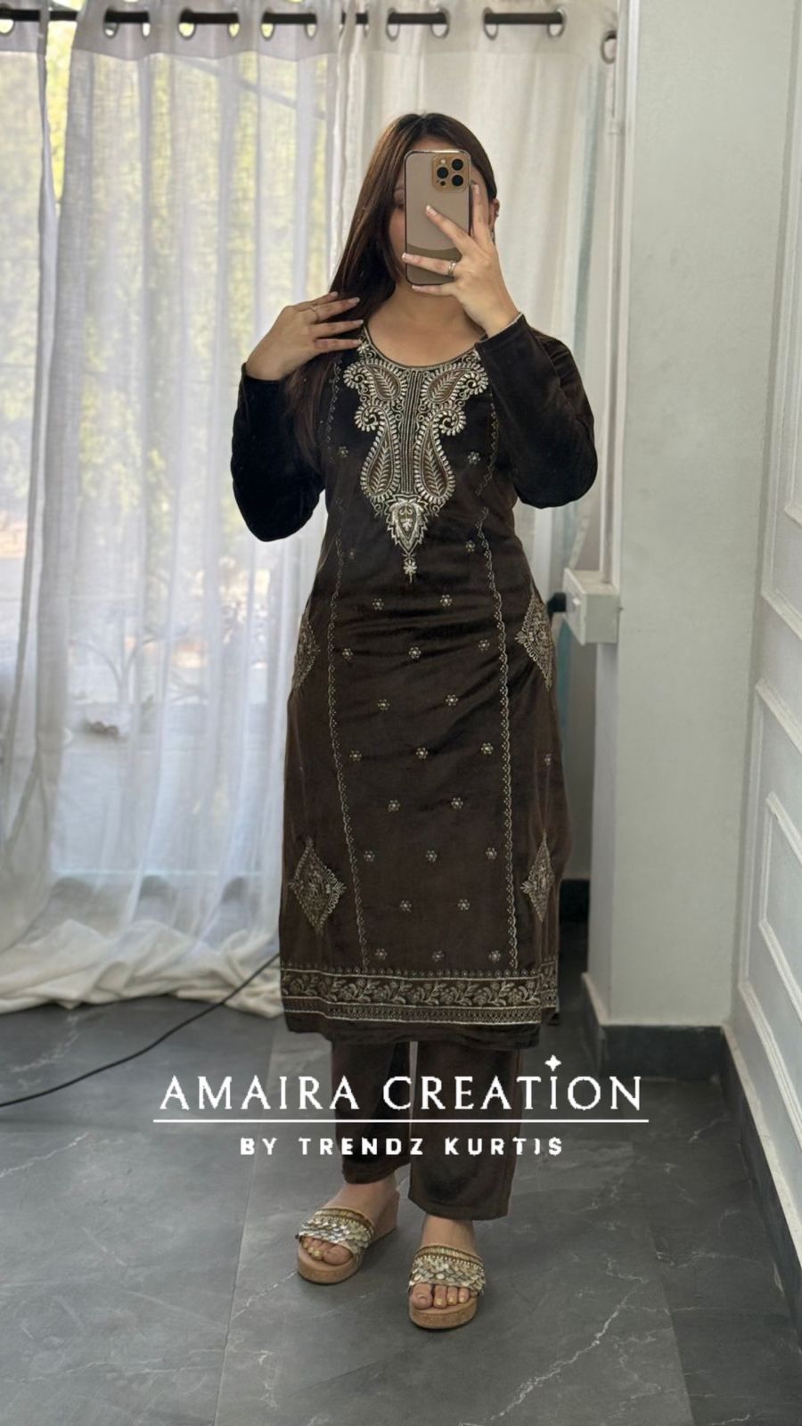 Premium Velevt Brown Colour Embroidered Suit Set