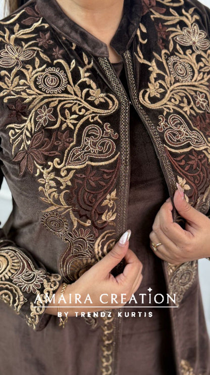 Premium Velvet Three Pc Set With Beautiful Embroidery