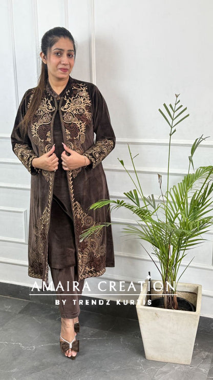 Premium Velvet Three Pc Set With Beautiful Embroidery