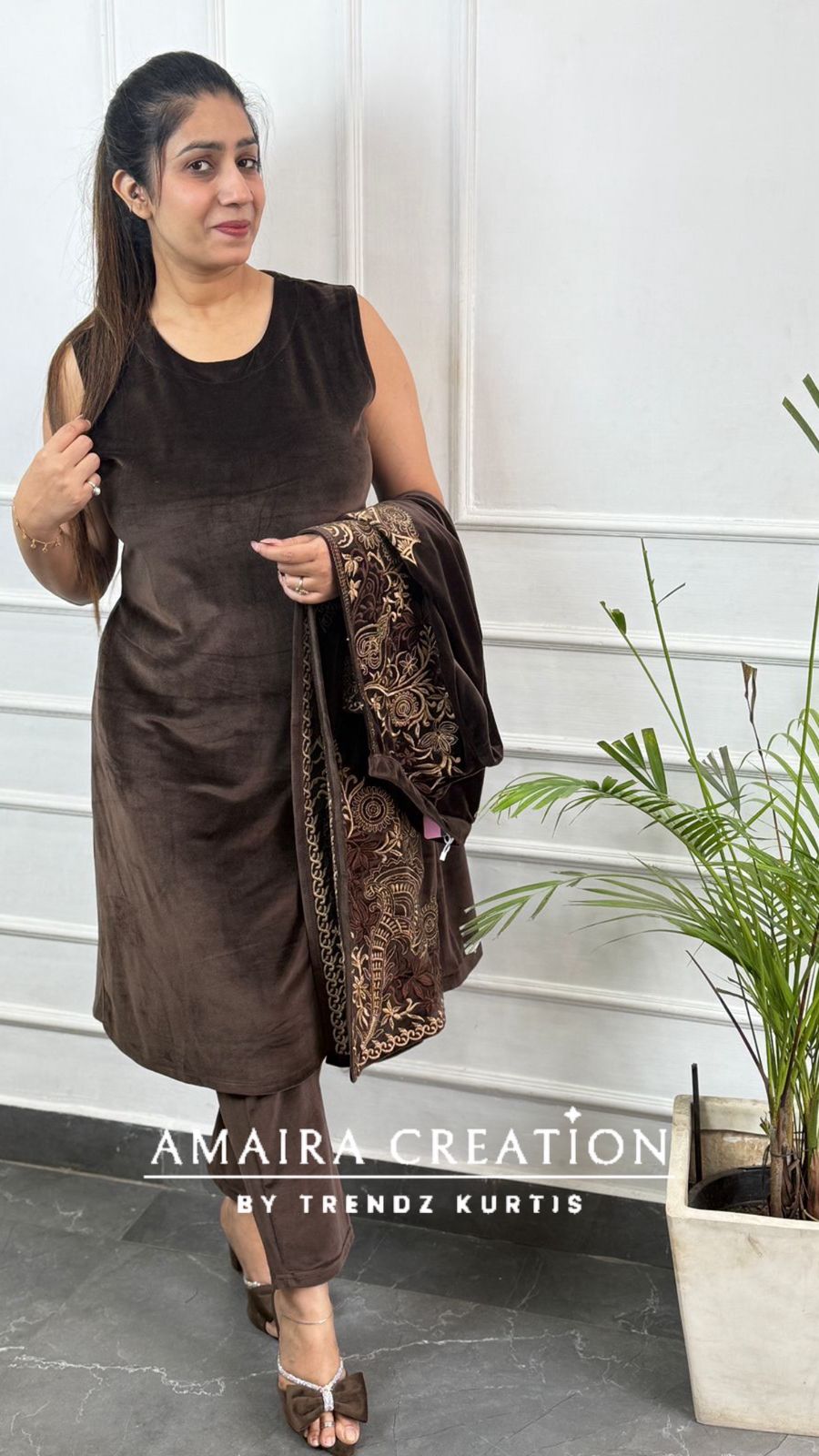 Premium Velvet Three Pc Set With Beautiful Embroidery