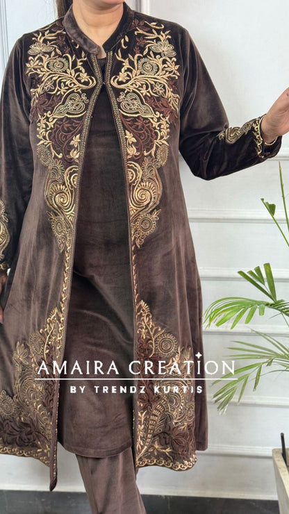 Premium Velvet Three Pc Set With Beautiful Embroidery